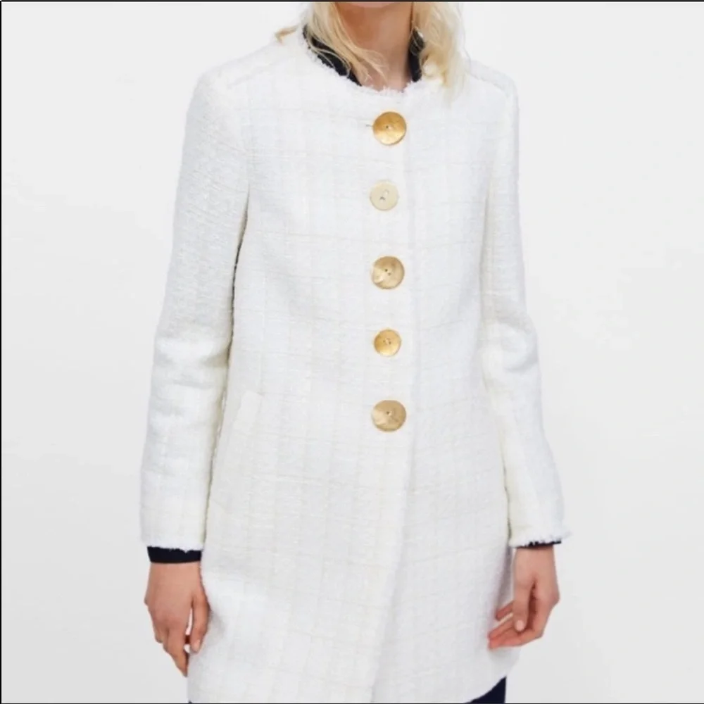 Zara Cream white Tweed coat with gold buttons - Picture 2 of 6